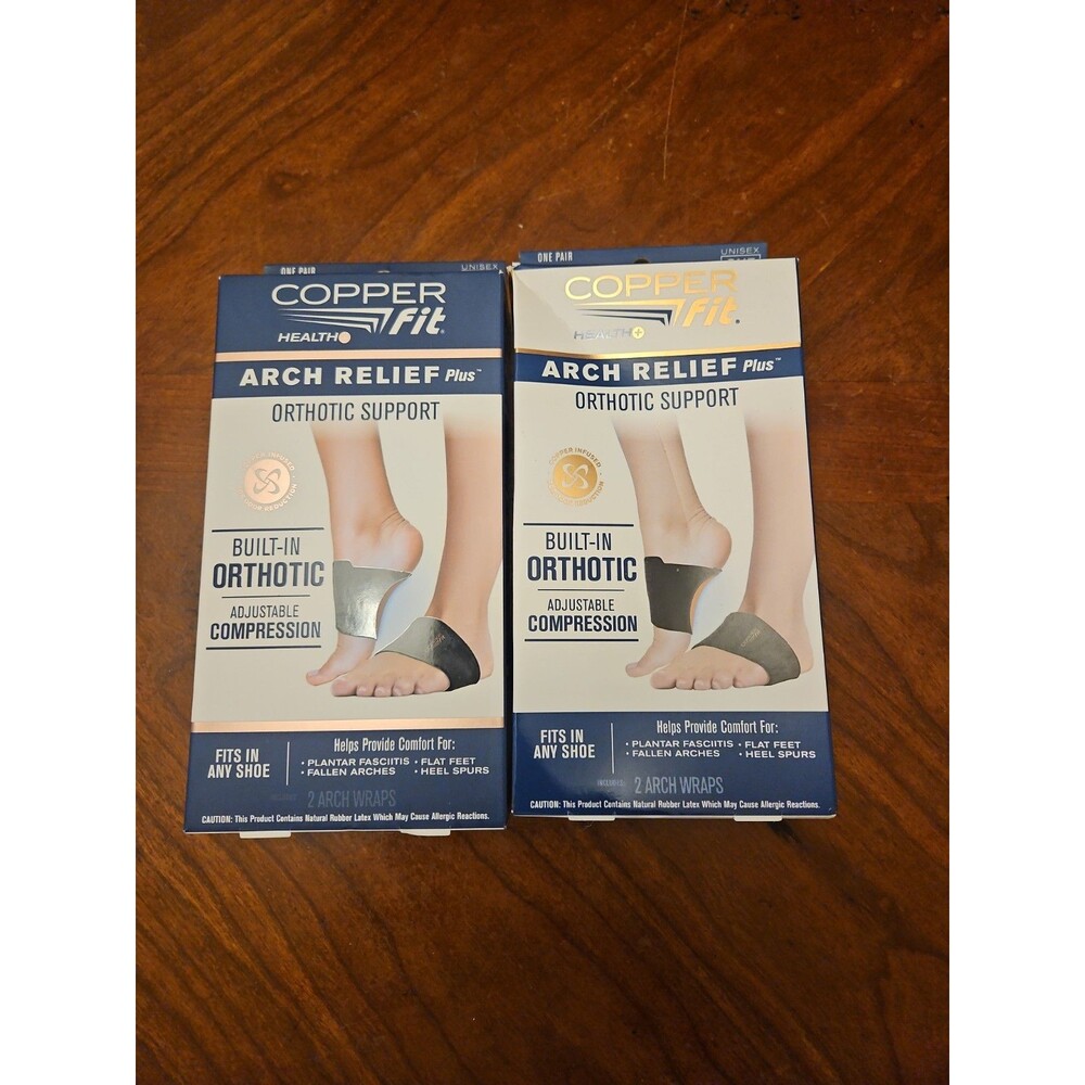2x COPPER FIT ARCH RELIEF PLUS ORTHOTIC SUPPORT ADJUSTABLE ONE SIZE NIB